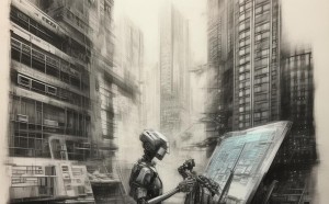 科技与创新的绘画素描，艺术与科技的交融
